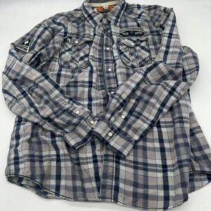 Rolling Paper Co Pearl Snap Shirt Mens XXL Plaid Short Sleeve Casual Patch